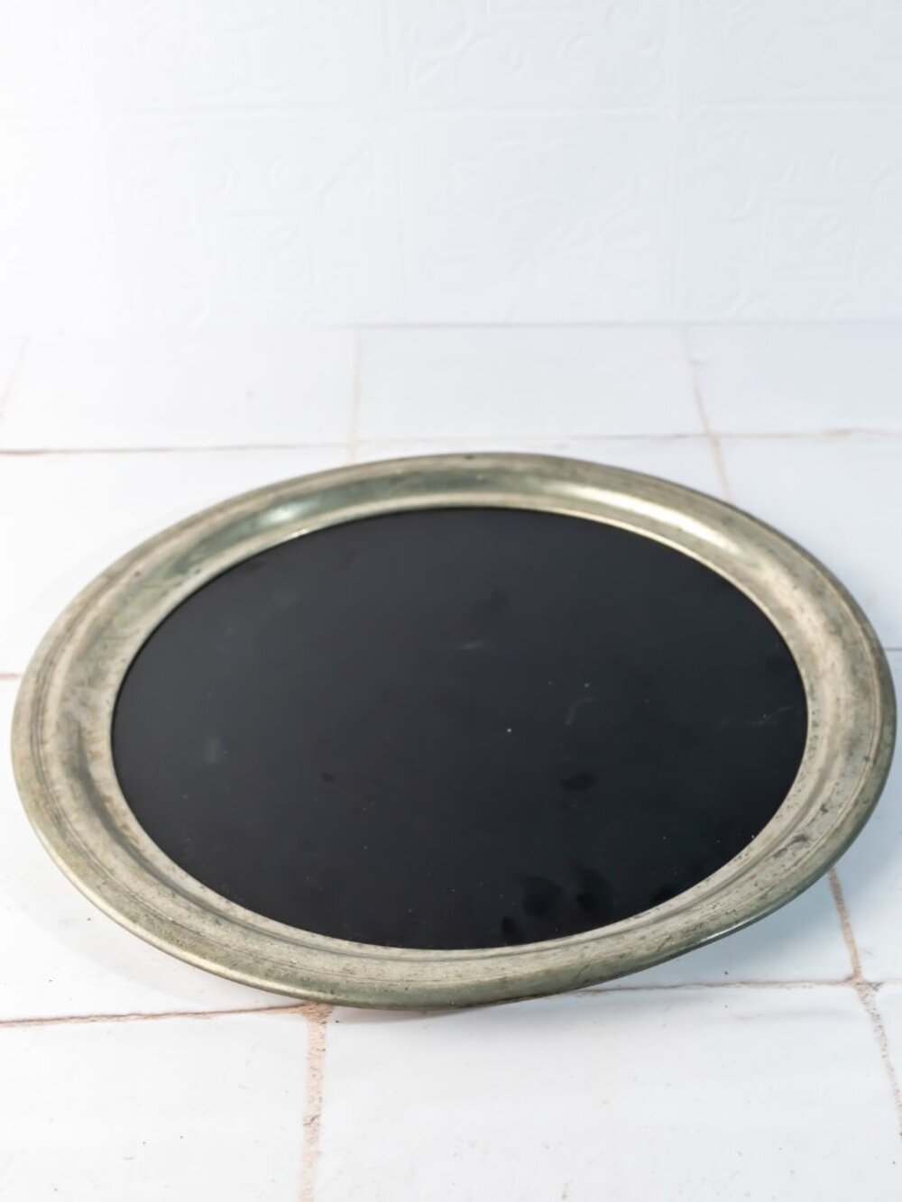 International Silver Company Round Pewter Black Drink Tray
